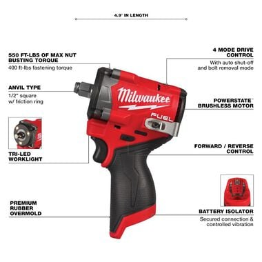 Milwaukee 2563-20 M12 FUEL Stubby 1/2″ Impact Wrench (Tool Only) Online Sale