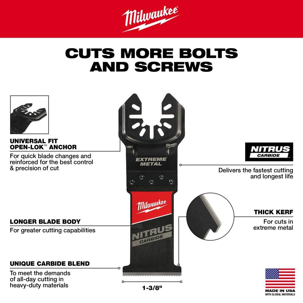 Milwaukee 49-25-1561 NITRUS CARBIDE Extreme Metal Universal Fit OPEN-LOK Multi-Tool Blade 1Pk Online