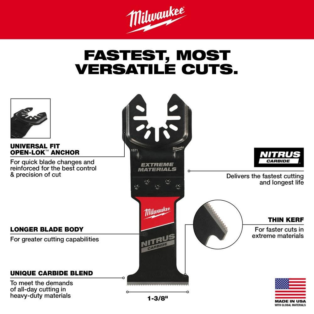Milwaukee 49-25-1571 NITRUS CARBIDE Extreme Materials Universal Fit OPEN-LOK Multi-Tool Blade 1Pk on Sale