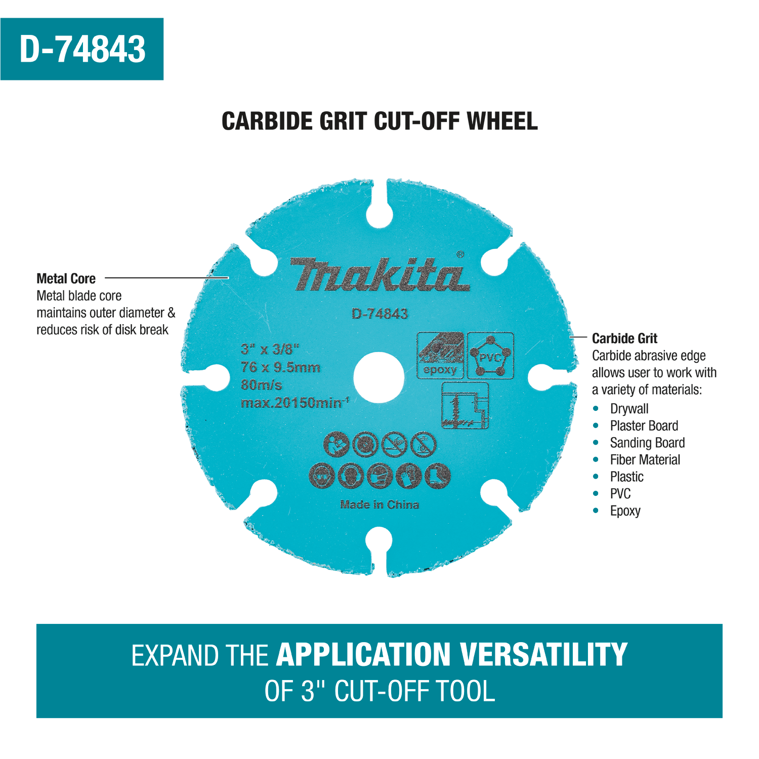 Makita D-74843 3″ Carbide Grit Abrasive Multi-Material Cut-Off Wheel Online now