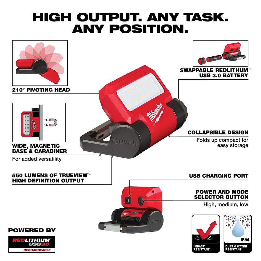 Milwaukee 2114-21 REDLITHIUM USB ROVER Pivoting Flood Light Online Hot Sale