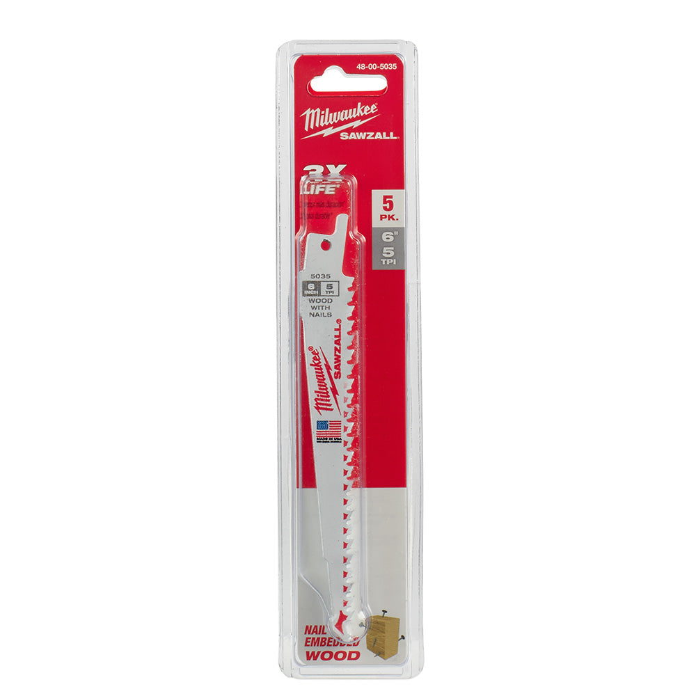 Milwaukee 6″ x 5 TPI Wood Cutting Sawzall Blades Sale