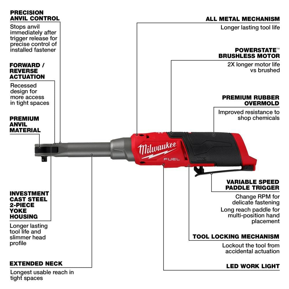Milwaukee 2568-20 M12 FUEL 1/4″ Extended Reach High Speed Ratchet (Tool Only) Discount