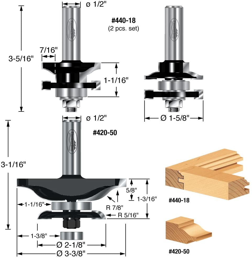 Timberline TRS-250 3 Piece Ogee Raised Panel Door Making Set with Back Cutter Fashion