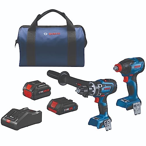 Bosch 18V 2-Tool Combo Kit with 1/2 In. Hammer Drill/Driver, 1/4 In. and 1/2 In. Two-In-One Bit/Socket Impact Driver, (1) CORE18V 8Ah Battery and (1) CORE18V 4Ah Battery Discount