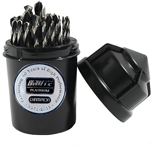 Champion Cutting Tool Brute Platinum Twister-XL5 29 Piece 1/16″-1/2″ x 64ths HSS Jobber Drill Bit Set-135 Deg Split Point, Water Resistant Index-MADE IN USA Fashion