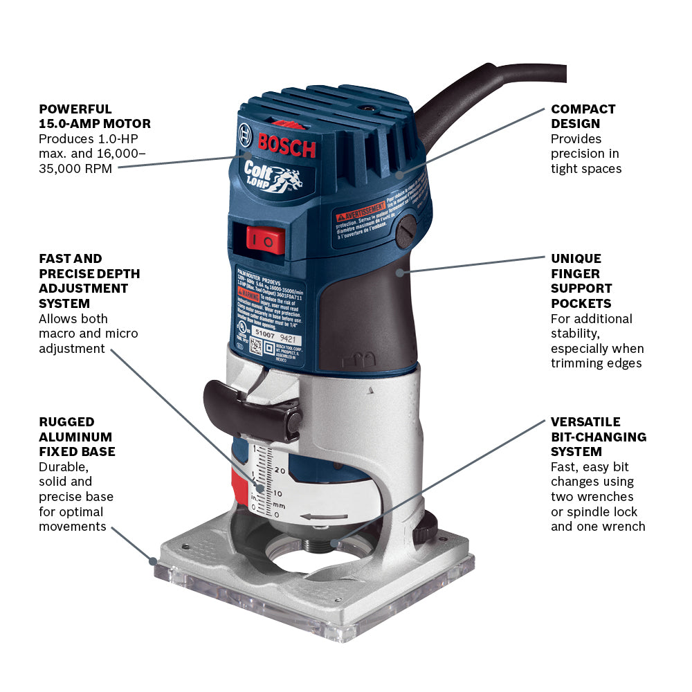 Bosch Colt (PR20EVS) Electronic Variable-Speed Palm Router Sale