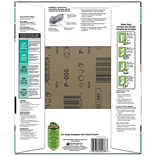 Gator 9″ x 11″ Waterproof Sanding Sheets, 600 Grit, 25 Pack on Sale