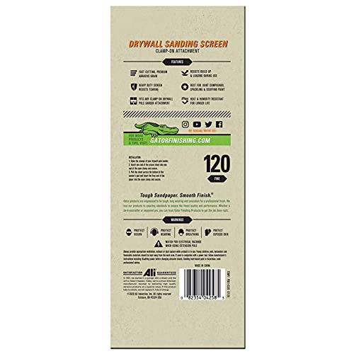 Gator Clamp-On Precut Drywall Sanding Screen, 4-1/4″ x 11-1/4″, 120 Grit, 25 Pack, Black Online