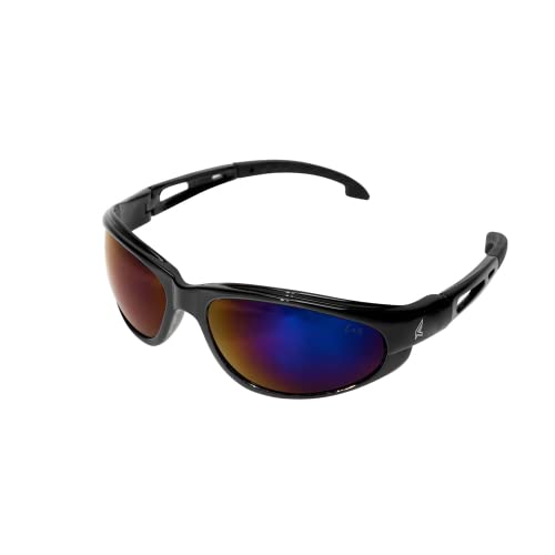 Edge SW118 Dakura Wrap-Around Safety Glasses, Anti-Scratch, Non-Slip, UV 400, Military Grade, ANSI/ISEA & MCEPS Compliant, 5.04″ Wide, Black Frame / Blue Mirror Lens Fashion