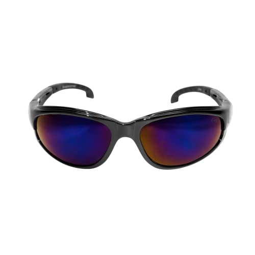 Edge SW118 Dakura Wrap-Around Safety Glasses, Anti-Scratch, Non-Slip, UV 400, Military Grade, ANSI/ISEA & MCEPS Compliant, 5.04″ Wide, Black Frame / Blue Mirror Lens Fashion