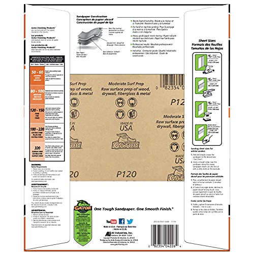 Gator 9″ x 11″ Bare Wood Sanding Sheets, 120 Grit, 25 Pack Online Sale
