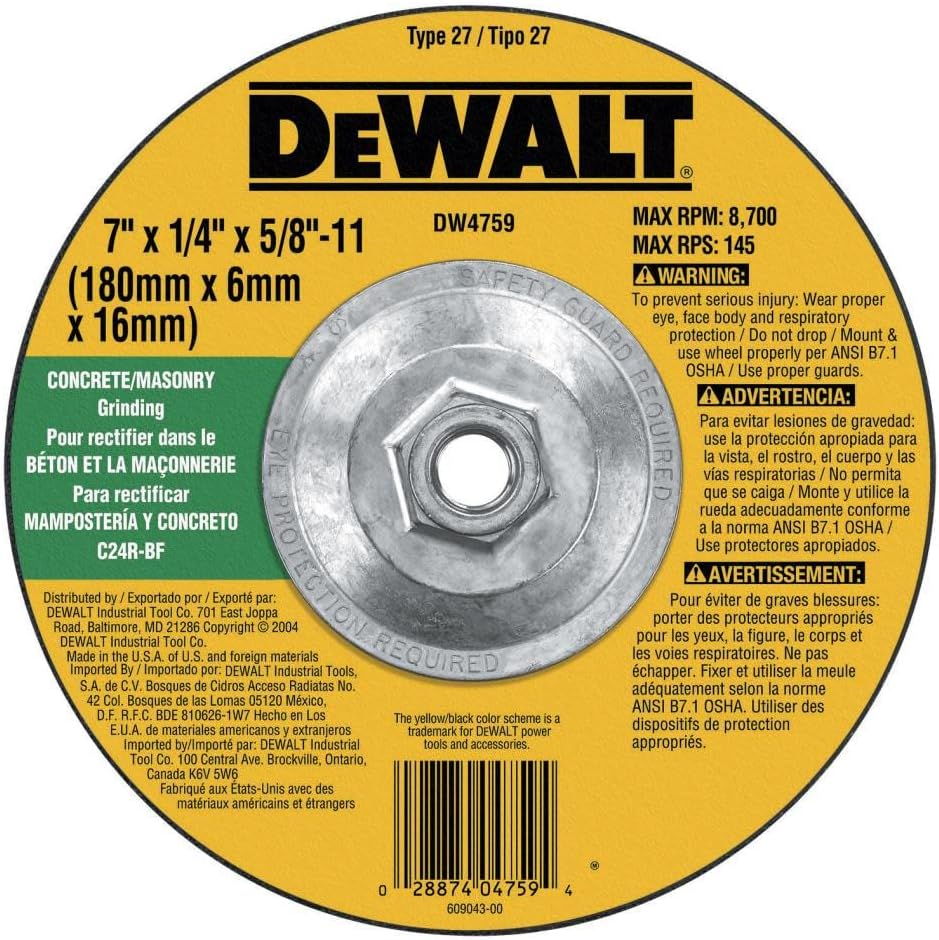 DeWALT (DW4759) 7-Inch by 1/4-Inch by 5/8-Inch-11 Concrete/Masonry Grinding Wheel Online Sale