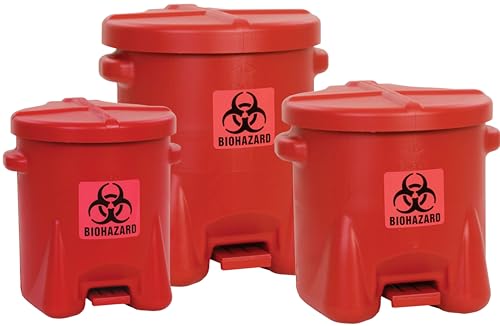Eagle 10 Gallon Biohazard Trash Can with Foot-Operated Self-Closing Lid, 22″ x 18″ x 18″, Made in The USA from High-Density Polyethylene, Red, 945BIO Online now