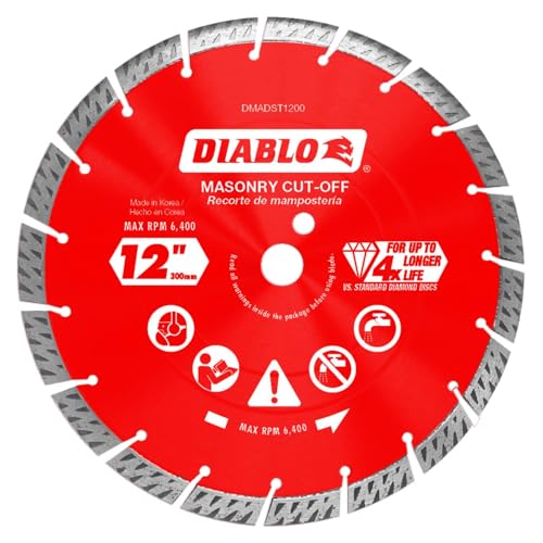 Diablo Diamond Turbo Masonry Cut-Off Blade for Concrete, Brick and Block – 12″ Diameter, 2.8mm Kerf, 6400 Max RPM – DMADST1200 Supply