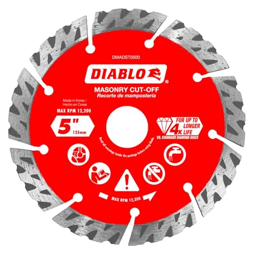 Diablo Diamond Segmented Turbo Masonry Cut-Off Blade for Concrete, Brick and Block – 5″ Diameter, 2.4mm Kerf, 12200 Max RPM – DMADST0500 Online Hot Sale