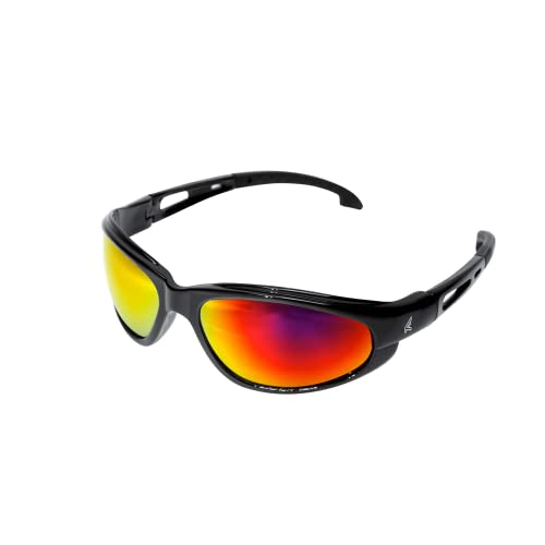 Edge SWAP119 Dakura Wrap-Around Safety Glasses, Anti-Scratch, Non-Slip, UV 400, Military Grade, ANSI/ISEA & MCEPS Compliant, 5.04″ Wide, Black Frame/Aqua Precision Red Mirror Lens Online