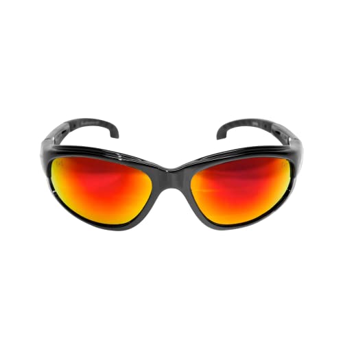 Edge SWAP119 Dakura Wrap-Around Safety Glasses, Anti-Scratch, Non-Slip, UV 400, Military Grade, ANSI/ISEA & MCEPS Compliant, 5.04″ Wide, Black Frame/Aqua Precision Red Mirror Lens Online