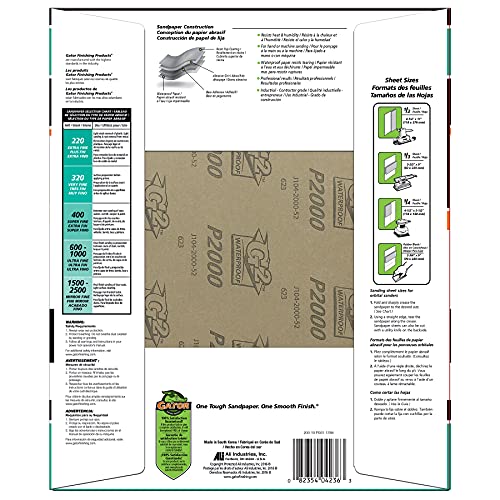 Gator 9″ x 11″ Waterproof Sanding Sheets, 2500 Grit, 25 Pack Supply