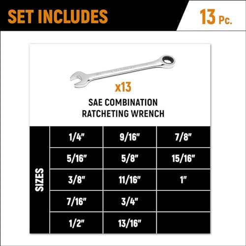 GEARWRENCH 13 Piece 12 Point Ratcheting Combination Wrench Set SAE | 9312 Fashion