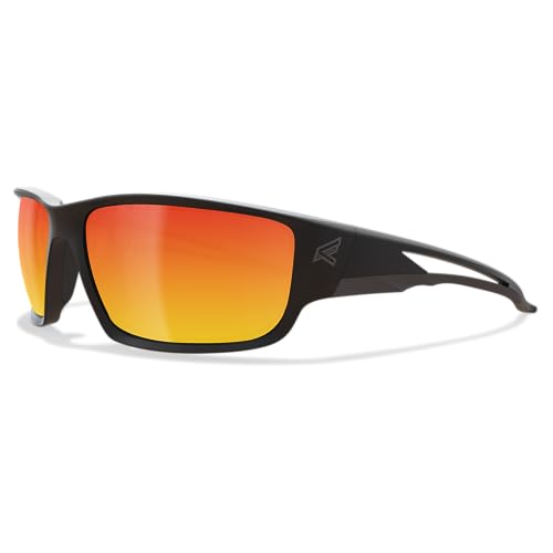 EDGE Kazbek Wrap-Around Safety Glasses, Anti-Scratch, Non-Slip, UV 400, Military Grade, ANSI/ISEA & MCEPS Compliant (Black, Aqua Precision Red Mirror) Sale