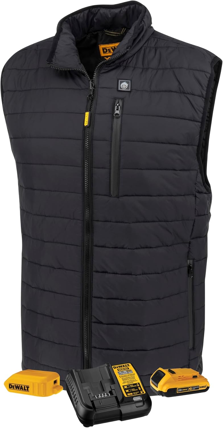 DEWALT (DCHV095BD1) Cold Weather Men’s Heated Puffer Vest Kit with Battery – Black, Size S Supply