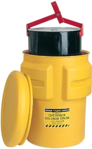 Eagle 95 Gallon Plastic Drum with Lid, Metal Bolt Ring, 44.4″x31″, Salvage Drum Made of Durable, Lightweight HDPE, Withstands Weather and Chemicals, Made in USA, Yellow, 1695 Online