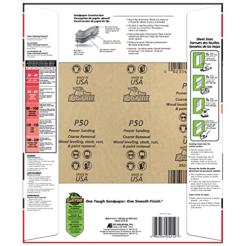 Gator 9″ x 11″ Multi-Surface Sanding Sheets, 50 Grit, 25 Pack Online