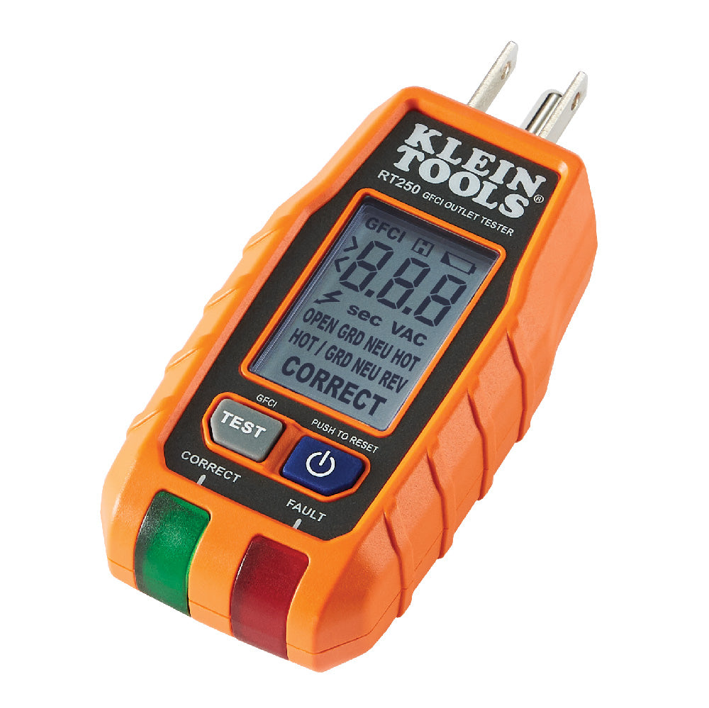 Klein Tools RT250 GFCI Outlet Tester with LCD Display, Electric Voltage Tester for Standard 3-Wire 120V Electrical Receptacles Supply
