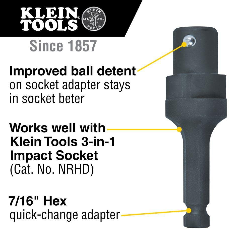 Klein Tools NRHDA Adapter for NRHD, 7/16-Inch Hex Quick-Change Adapter with Rust Resistant Black Finish Online Sale