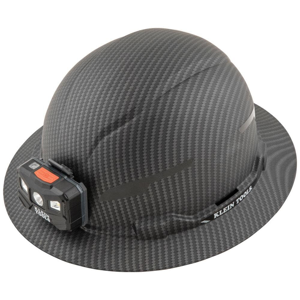 Klein Tools 60346 Hard Hat, Non-Vented Full Brim, Class E, Premium KARBN Pattern, Rechargeable Lamp, Padded Sweat-Wicking Sweatband, Top Pad Sale