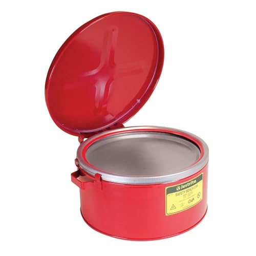 Justrite 10775 3 Gallon, 6″ H, 13 1/2″ O.D, 12 1/8″ Diameter 24 Gauge Premium Coated Steel Bench Can, Red Online Hot Sale
