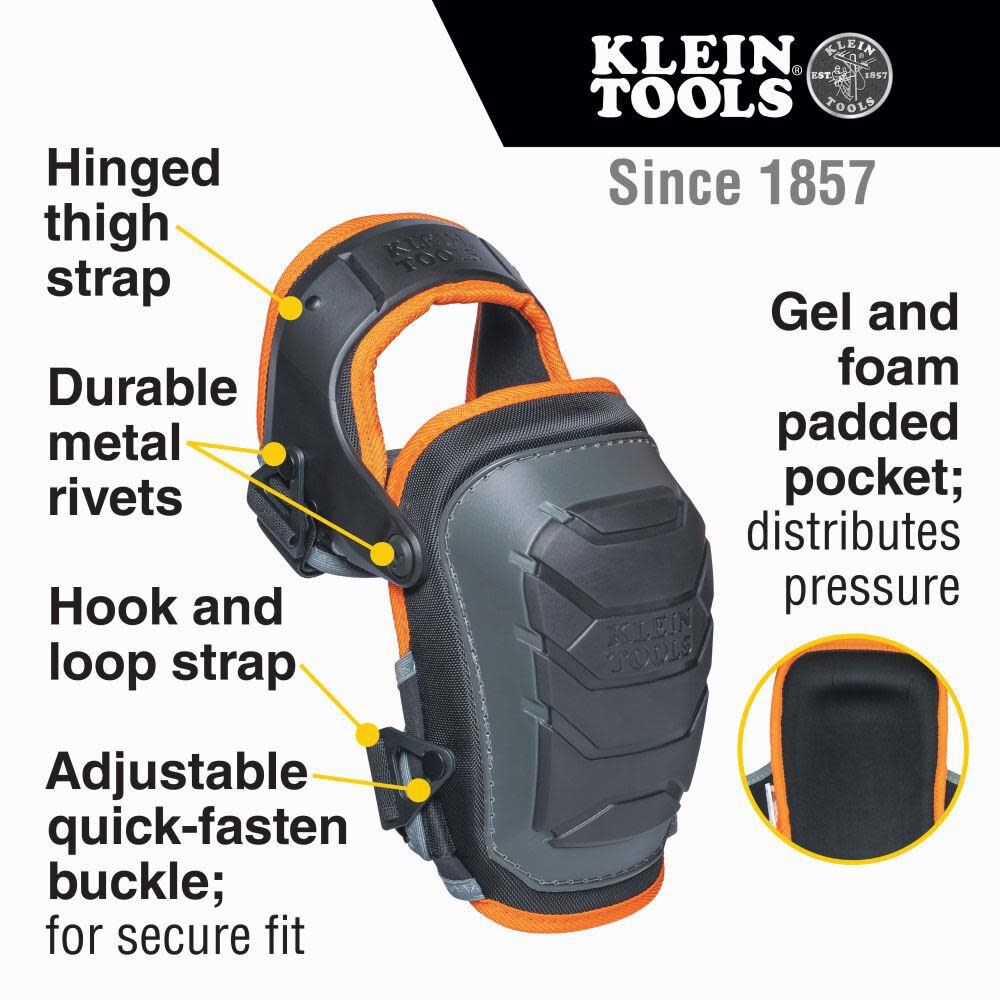 Klein Tools 60491 Hinged Knee Pads, Heavy Duty Gel Foam Protective Knee Pads with Quick-Fasten Buckle and Thigh Strap, Black Online
