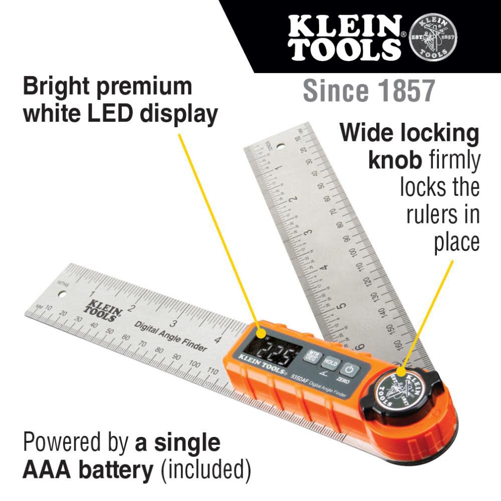 Klein Tools 935DAF Digital Angle Finder, Precision Measurements, Miter Saw Protractor Angle Calculation and Portable Design Online Sale