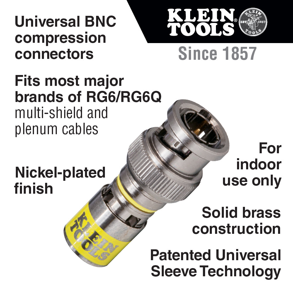 Klein Tools VDV813-607 Universal BNC Compression Coax Connector, for RG6/6Q Coaxial Cables, Male, 10-Pack Online