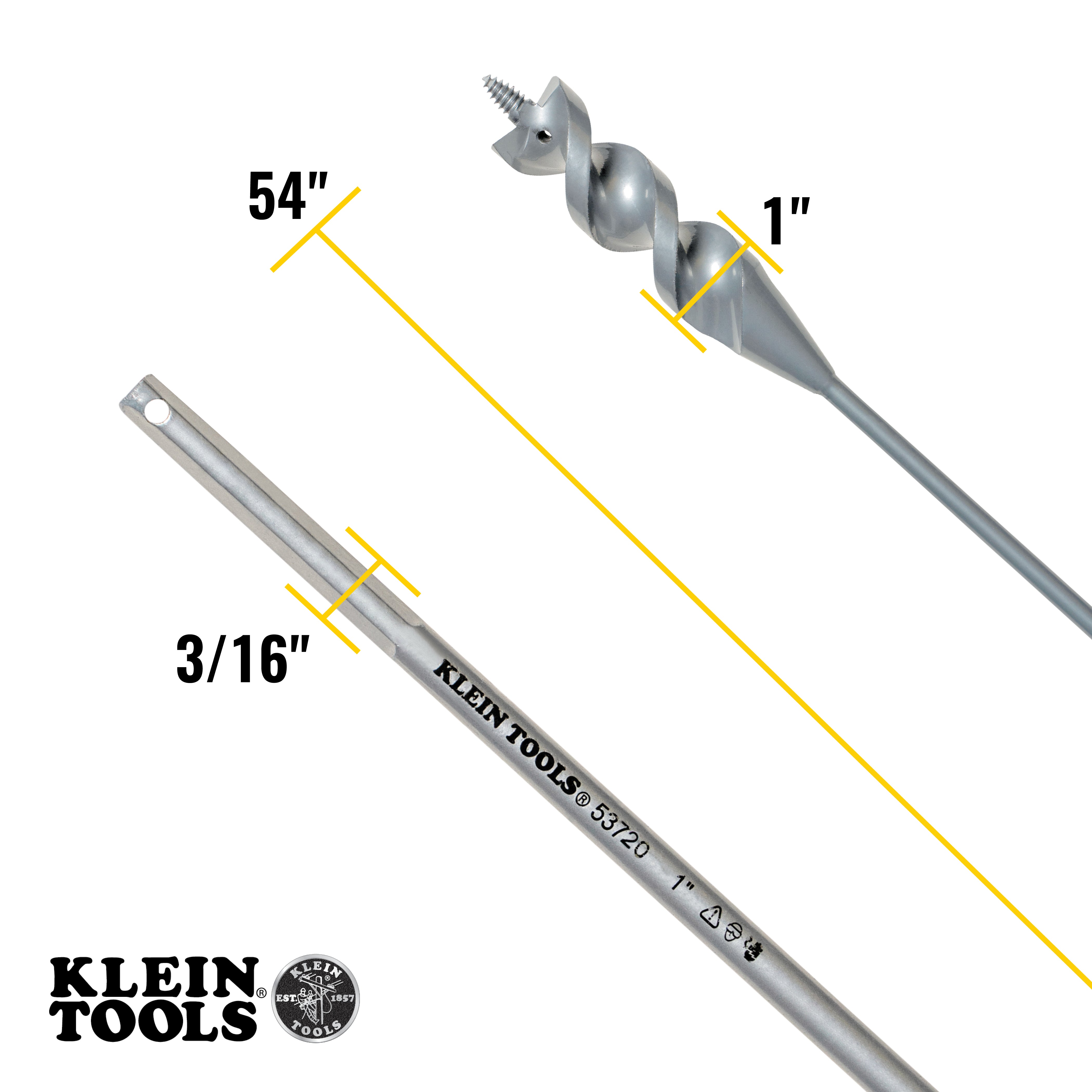 Klein Tools 53720 Flex Bit Auger with Screw Point, 1-Inch x 54-Inch Long Flexible Drill Bit / Fish Bit for Pulling Wire Behind Walls on Sale
