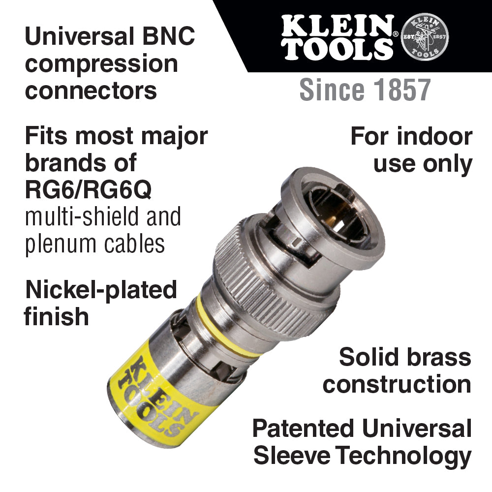 Klein Tools VDV813-613 BNC-Connector for RG6/6Q Coaxial Cables, Universal Compression Connectors, Male, 35-Pack Online Hot Sale