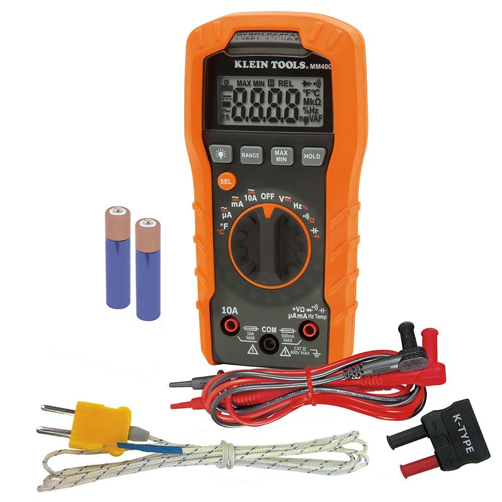 Klein Tools MM400 Multimeter, Digital Auto Ranging, AC/DC Voltage, Current, Capacitance, Frequency, Duty-Cycle, Diode, Continuity, Temp 600V Sale