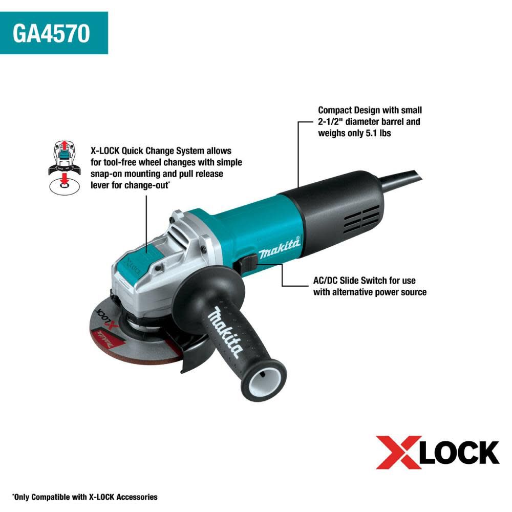 Makita 7.5 Amp (GA4570) 4-1/2 In. Corded X-LOCK Angle Grinder Fashion