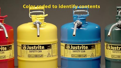 Justrite 5 Gallon Type II Blue Safety Can for Kerosene with Flame Arrester, Self-Closing Lid, and 1″ Flexible Metal Spout, Made in the USA, Galvanized Steel Flammable Storage Can, 7250330 Online Hot Sale