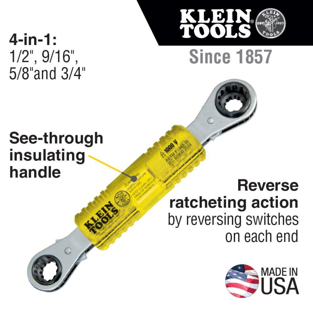 Klein Tools KT223X4-INS Lineman’s Insulating 4-in-1 Box Wrench on Sale