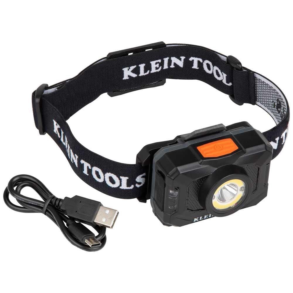 Klein Tools 56414 Rechargeable 2-Color LED Headlamp, Fabric Strap, Spotlight, Floodlight, Red LED, 800 Lumens, USB Cable, Camping, Running Sale