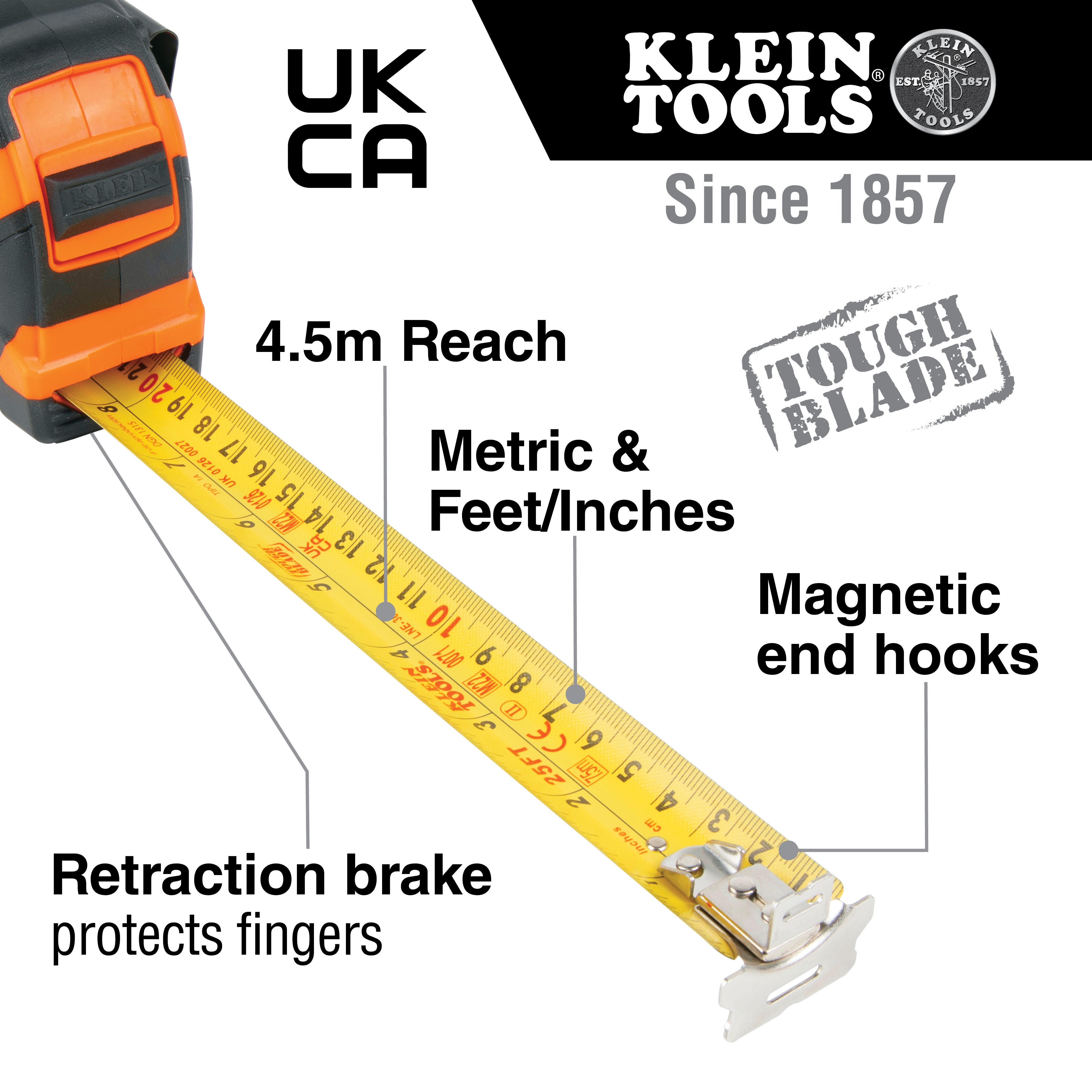 Klein Tools 9375 Tape Measure, Heavy-Duty Measuring Tape with 7.5 m Metric Double-Hook Double-Sided Nylon Reinforced Blade, Metal Belt Clip Hot on Sale
