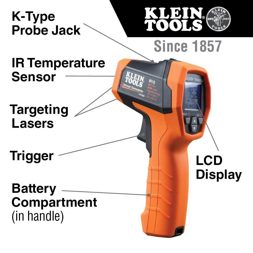 Klein Tools IR10 Infrared Thermometer, Digital Thermometer Gun with Dual Targeting Laser, 20:1 Online Hot Sale