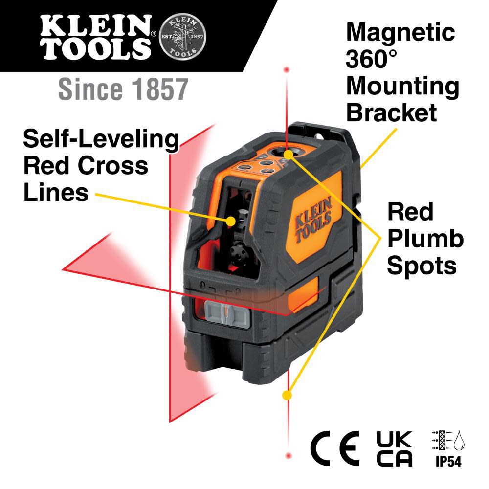 Klein Tools 93LCLS Laser Level, Self Leveling, Cross Line Level with Plumb Spot and Magnetic Mounting Clamp Supply