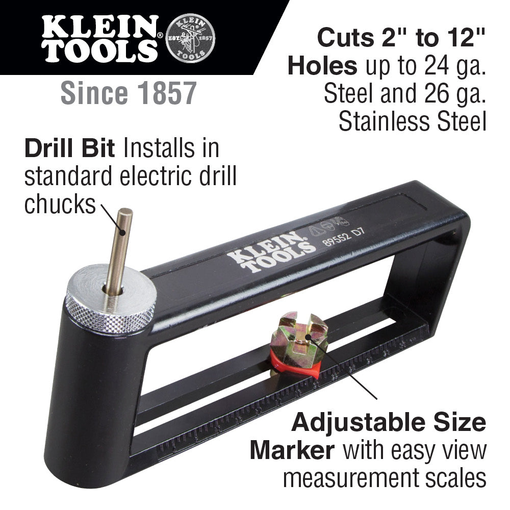 Klein Tools 89552 Hole Cutter, Adjustable Cutter from 2 to 12 Inch, Cuts 24 gauge Steel and 26 gauge Stainless Sale
