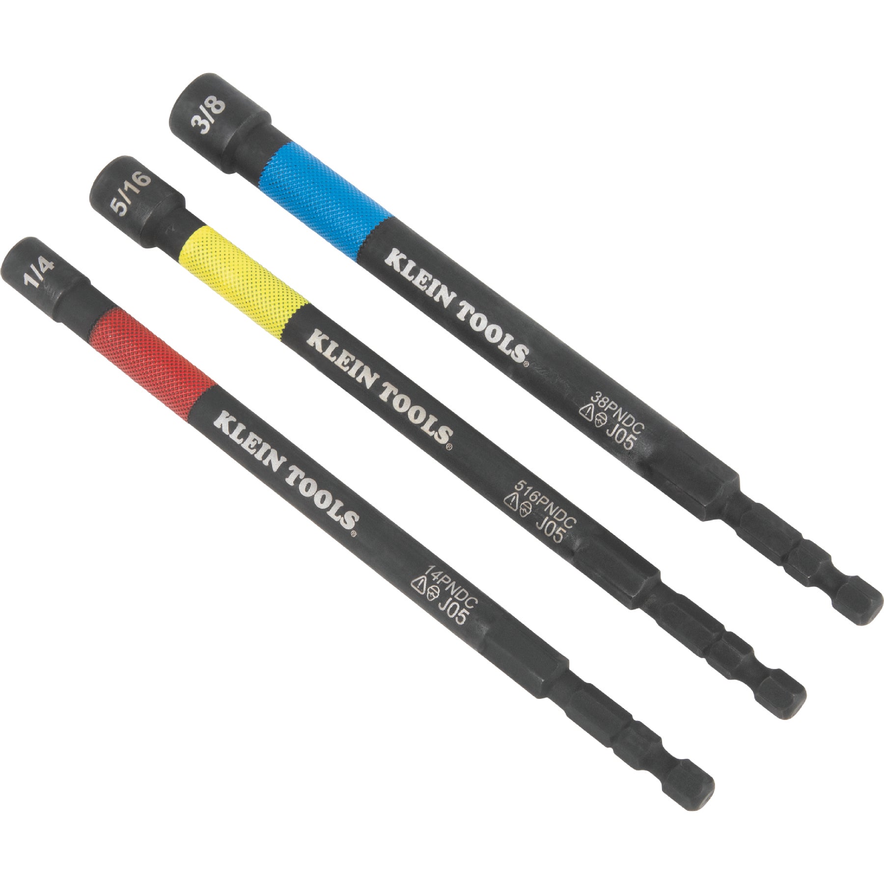 Klein Tools (65411PK3) Magnetic Color-Coded Power Nut Setter Set, 1/4-Inch Impact Hex Drive, 5-Inch Shaft, Extended Reach, 3-Piece Sale