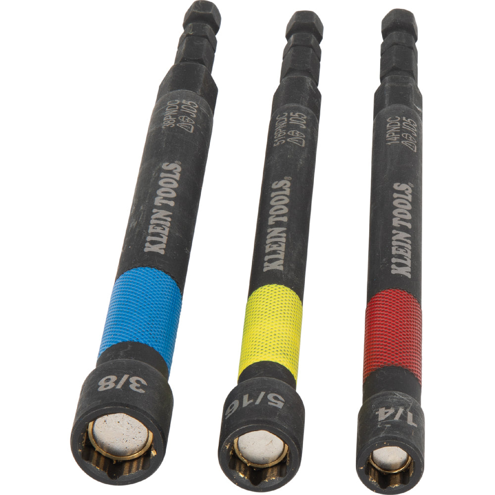 Klein Tools (65411PK3) Magnetic Color-Coded Power Nut Setter Set, 1/4-Inch Impact Hex Drive, 5-Inch Shaft, Extended Reach, 3-Piece Sale