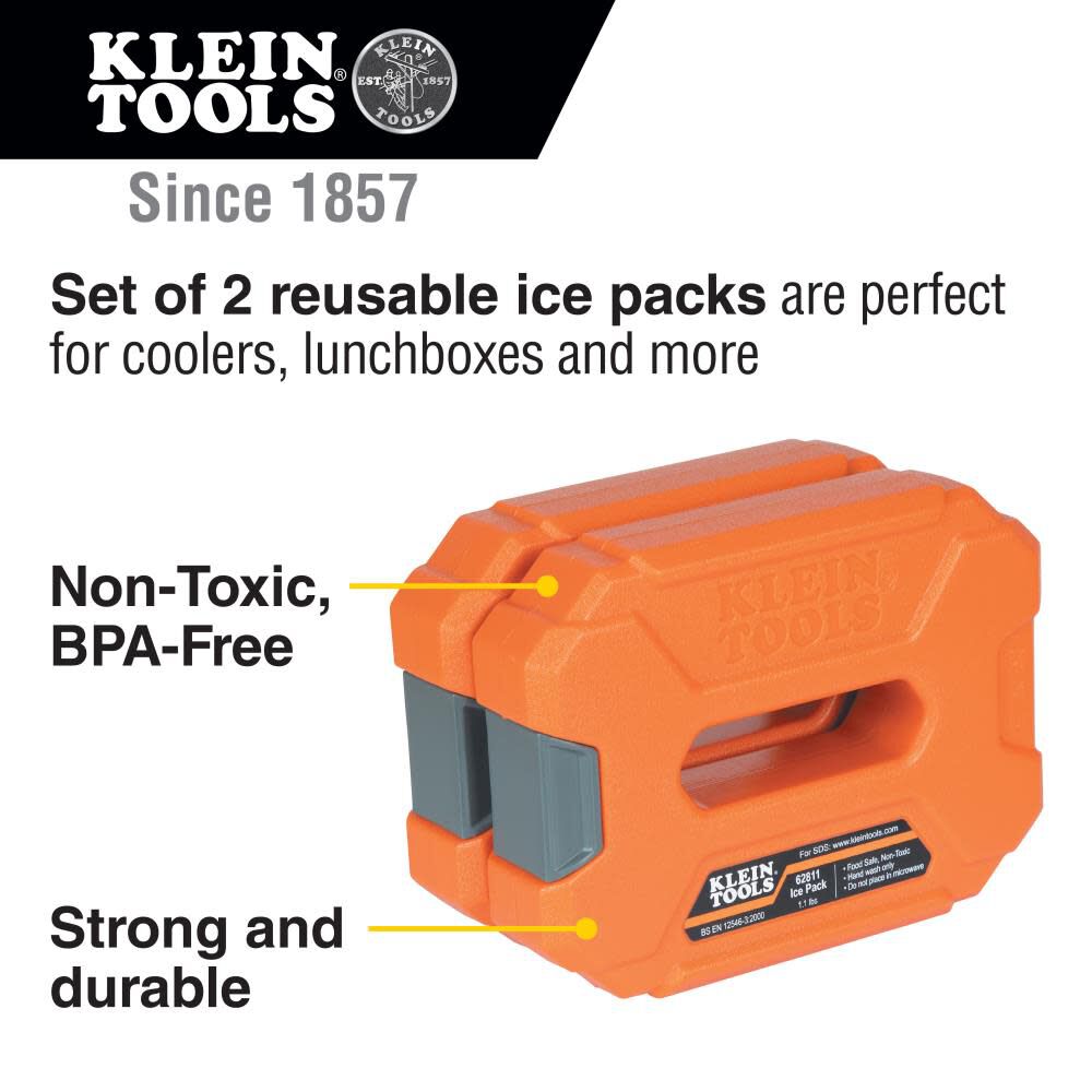 Klein Tools 62811 Reusable Ice Packs for Cooler Bags and Lunch Boxes, Interlocking Design, Heavy Duty for Daily Use, Quick Freeze, 2-Pack Online now