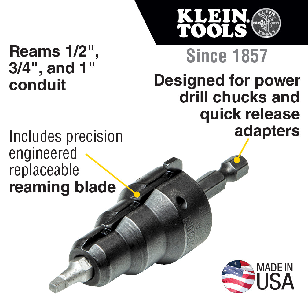 Klein Tools 85091 Power Conduit Reamer with Improved Bit Retention, 1/2-, 3/4- and 1-Inch, Made in USA Online Sale